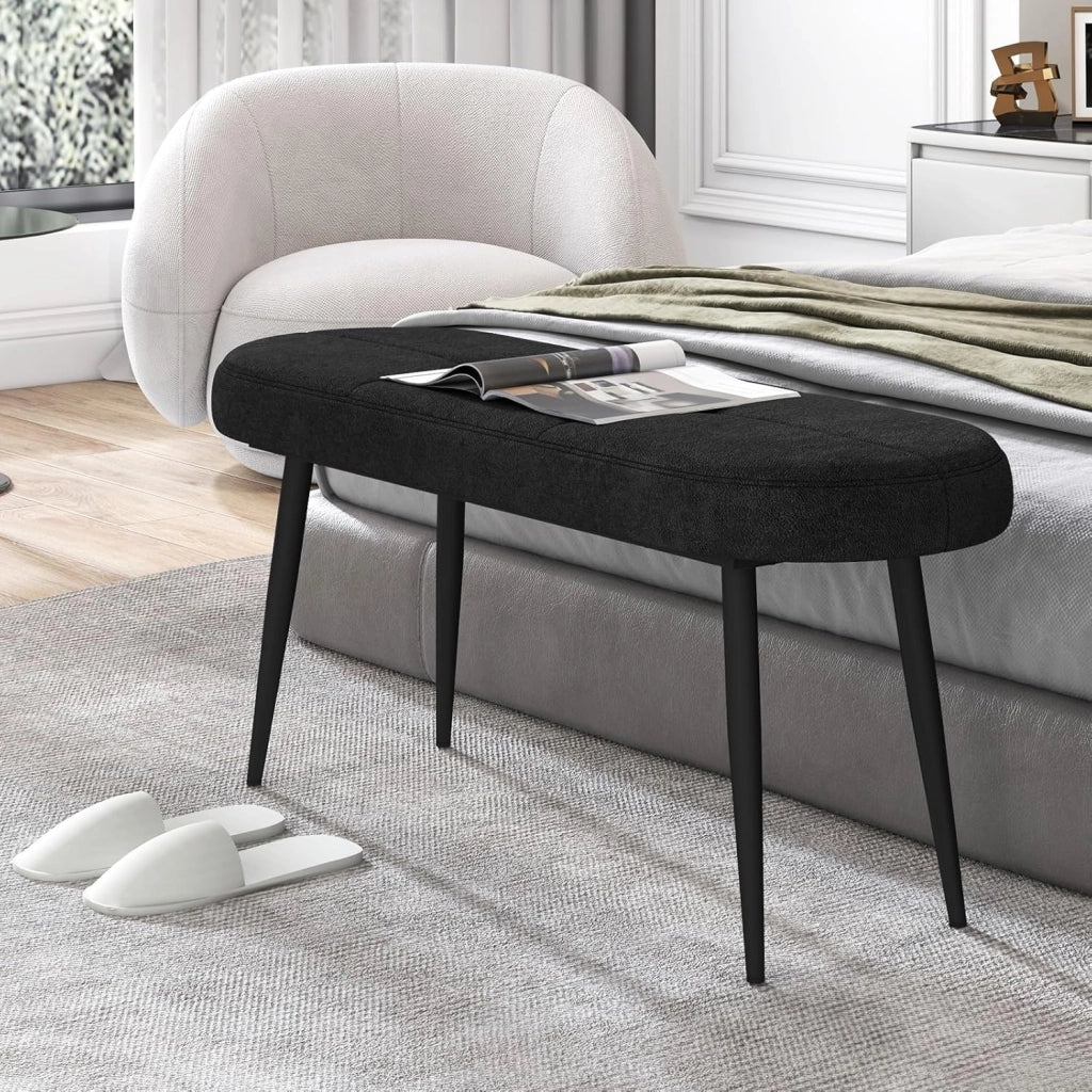 Panca Scarpiera da 113 cm, Panca da Ingresso con Cuscino Imbottito in Spugna e Gambe Metalliche Solide, Panca Fondo Letto per Soggiorno Camera da Letto, Carico 300 kg (Nero)