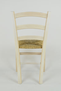 Sedia Venice Tommychairs, robusta struttura in legno di faggio verniciata in anilina bianca e seduta in paglia