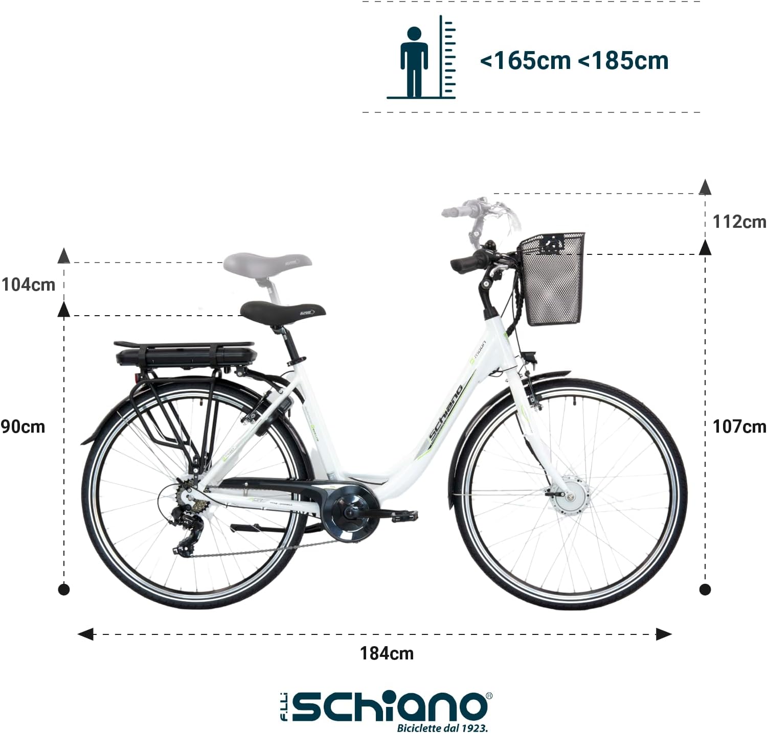 F.LLI SCHIANO E-MOON 28" bicicletta elettrica, da cittÃ  per adulti, unisex, con motore elettrico batteria sul portapa
