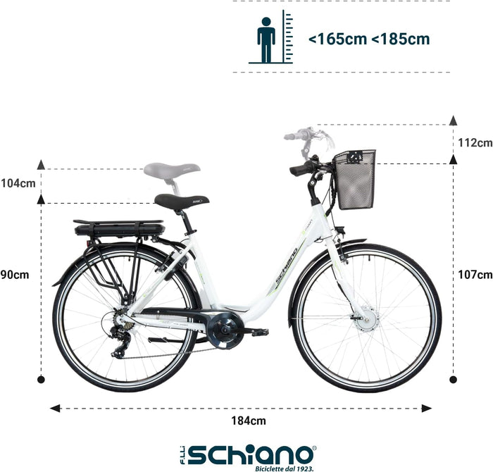 F.LLI SCHIANO E-MOON 28" bicicletta elettrica, da cittÃ  per adulti, unisex, con motore elettrico batteria sul portapa