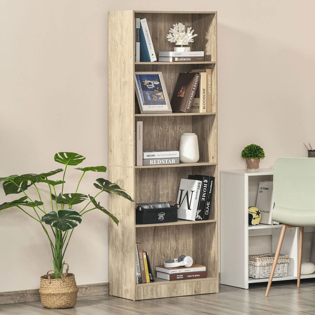 Libreria 5 Livelli con Ripiani Ajustables ¨C zephmum ¨C 63x29,5x176 cm Legno Naturale