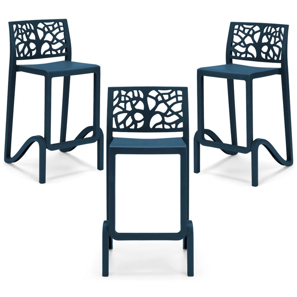 Set 3 sgabelli in polipropilene TETI altezza seduta 75cm, impilabile, idrorepellente, resistente ai raggi UV, design moderno e innovativo, ideale per la cucina, la veranda o giardino colore Petrolio
