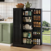 Credenza alta 120x60x40 cm con luce LED sensore; ripiani regolabili in MDF nero