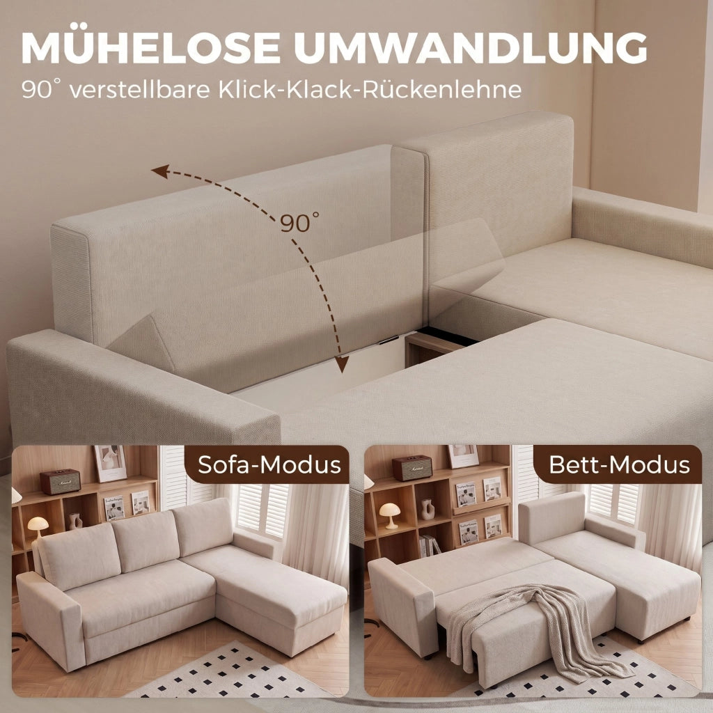 Divano letto angolare 3 posti in velluto ¨C zephmum ¨C beige