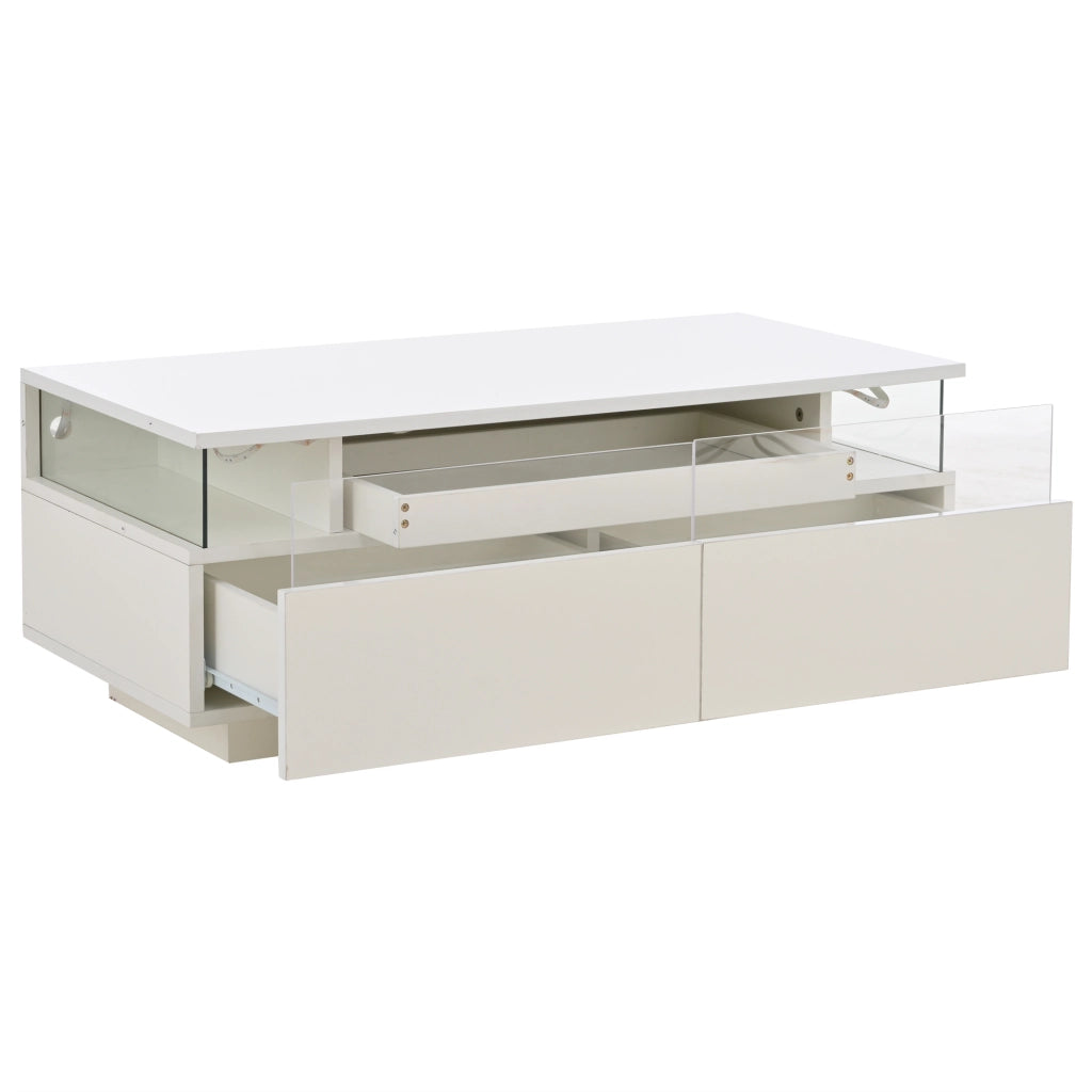 TAVOLINO DA SALOTTO 90x45x35,5 cm Bianco Lucido con 2 Cassetti e Vassoio