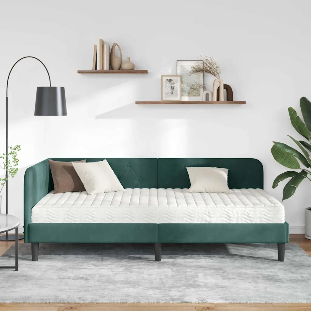 Cornice del letto ad angolo Verde Scuro 100 x 200 cm Velluto