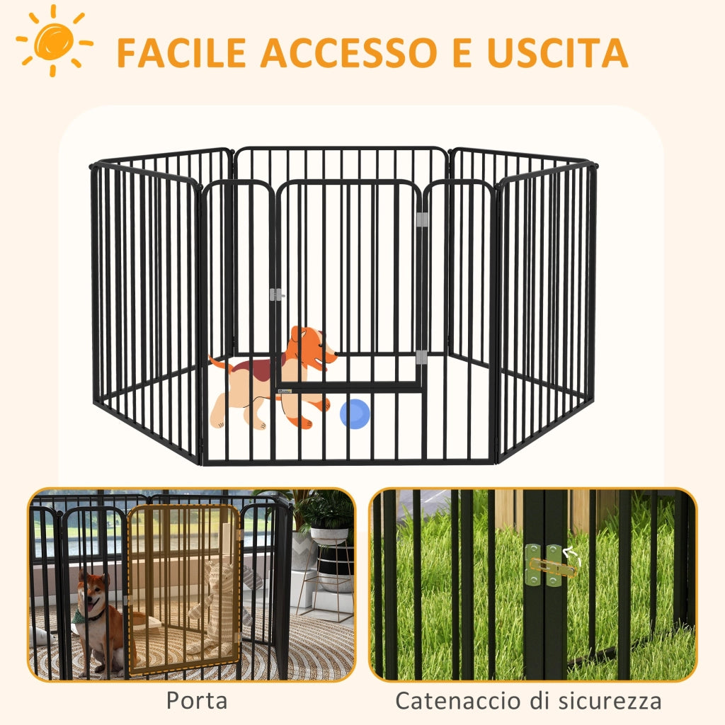 Recinto per Cani a 6 Pannelli ¨C zephmum ¨C Nero Acciaio 164x83x80 cm