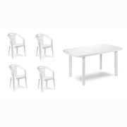 Set 4 Sedie impilabili + Tavolo in Polipropilene da Giardino Colore Bianco Mod. Lido