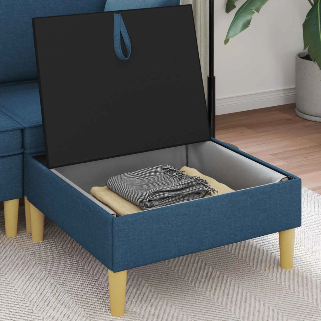 Pouf con Storage Blu Tessuto