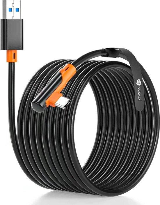 Cavo di ricarica USB-C 5M per visore VR compatibile con Oculus Quest 3, Quest 2 e PICO 4, colore Nero-Arancione