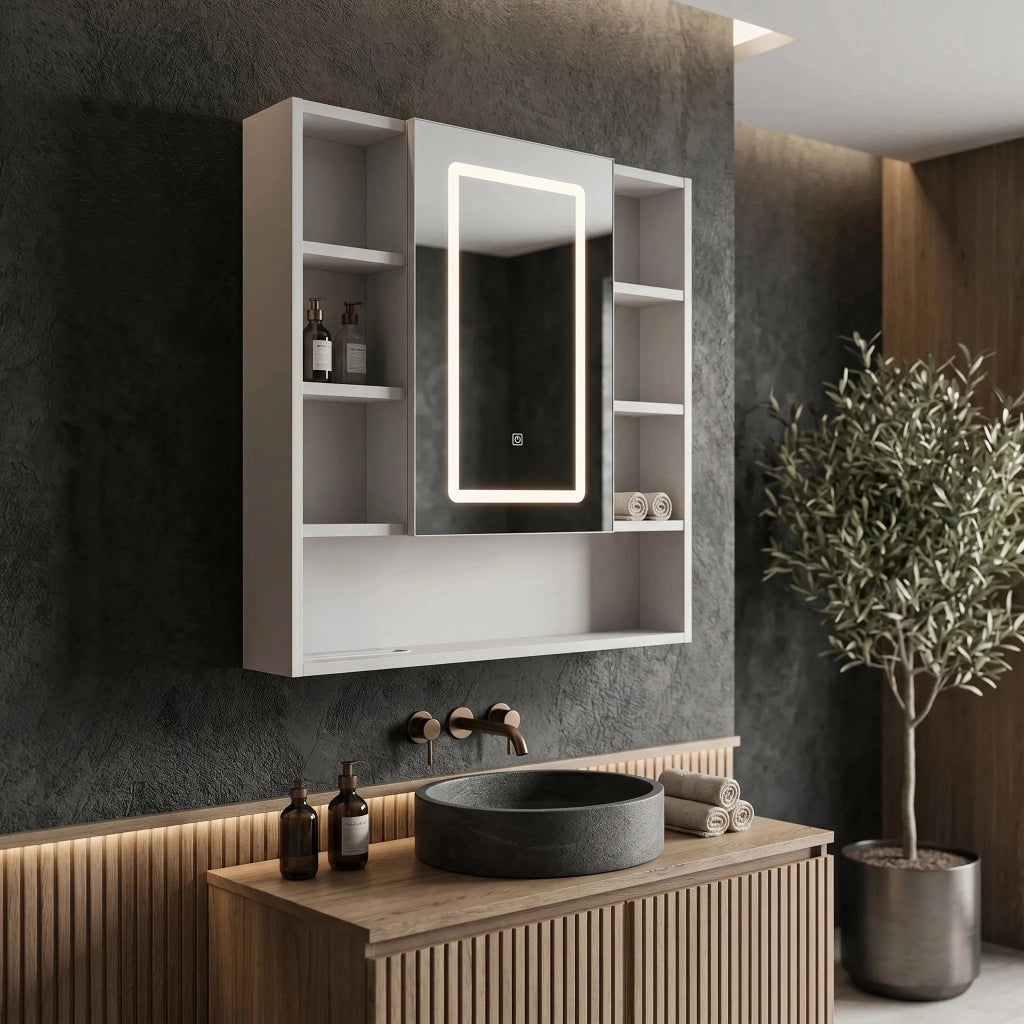 Armadietto Con Specchio Led Rea Luna 70x80cm