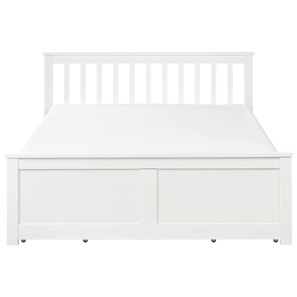 Letto matrimoniale Legno di Pino bianco con Rete a Doghe con 4 cassetti 140 x 200 cm Testiera a doghe minimalista
