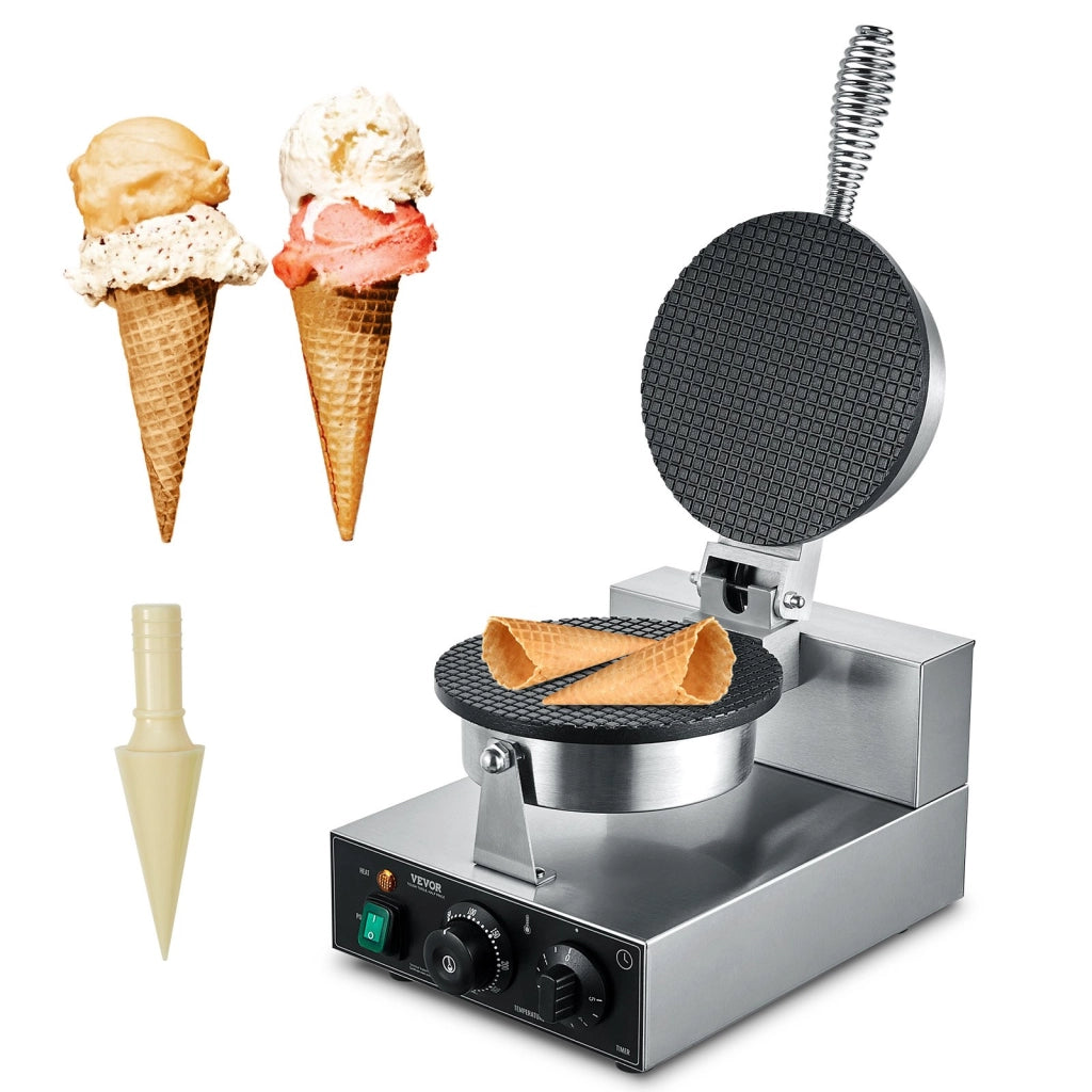 Macchina per Coni Gelato Elettrica HT-1A 1230W in Acciaio Inox Piastra Antiaderente con Timer e Termostato per Casa e Ristorazione
