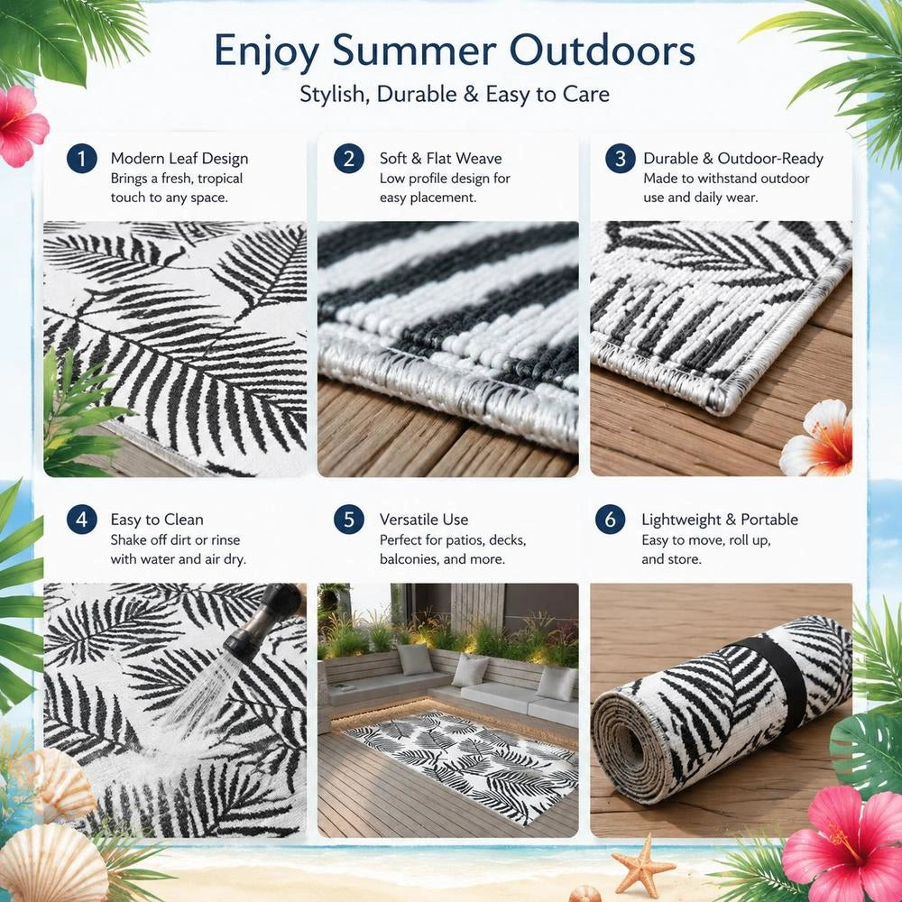 ARAKIL Outdoor Rug, White And Black, 190x290 Cm, PP