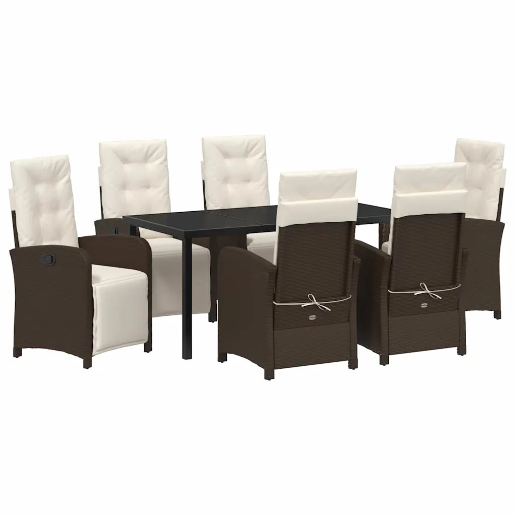 Set da Pranzo per Giardino con cuscino 7 pcs Marrone polyrattan