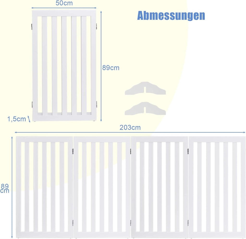 Barriera di sicurezza per cani, recinto per scale e porte pieghevoli, piedini antiscivolo, per cani e gatti, di piccole e medie dimensioni, per scale, porta, bianco (4 x 89 x 50 cm)