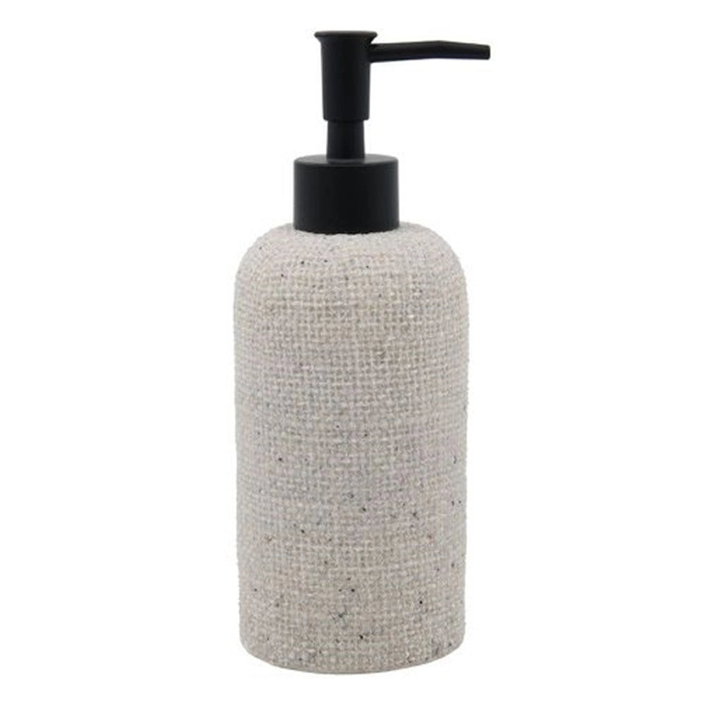 Trade Shop - Dispenser Per Sapone Liquido Effetto Tela Juta Con Pompa Nera Accessorio Bagno 87826 -