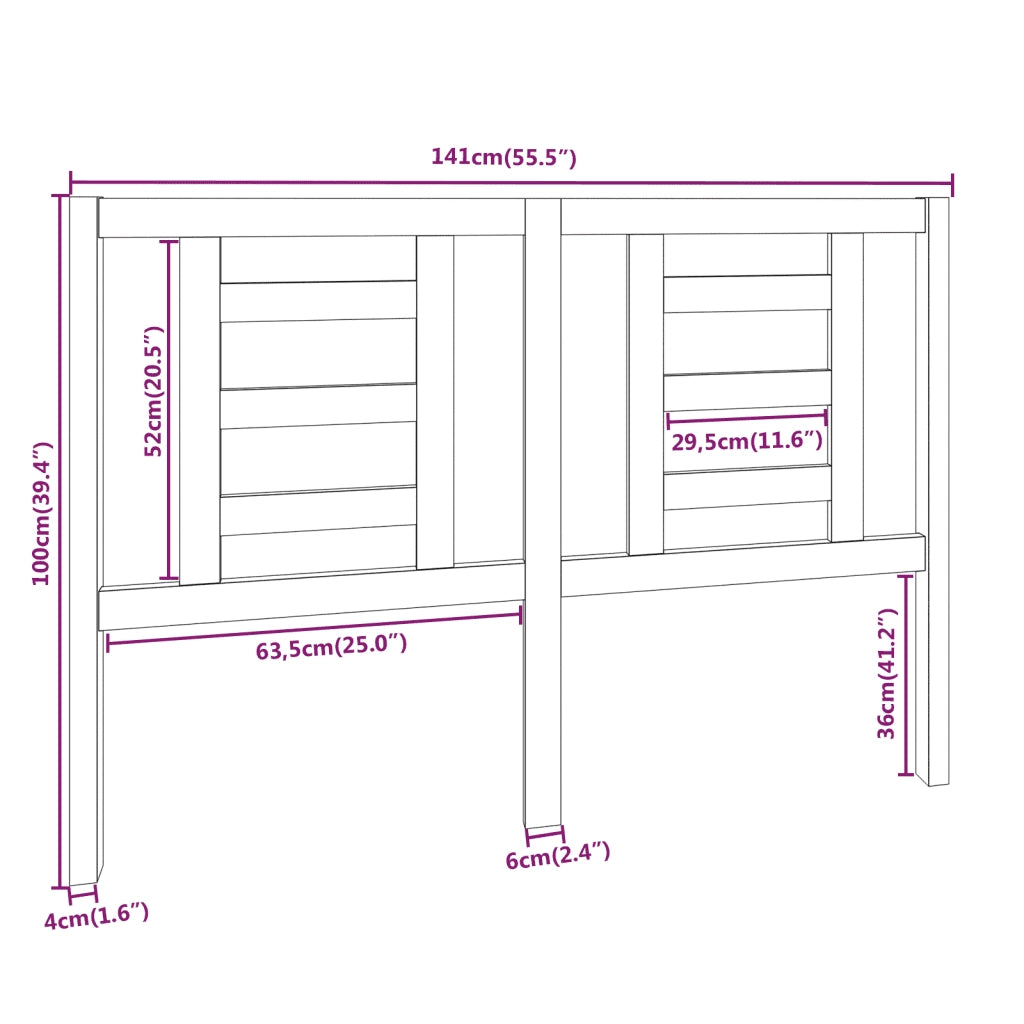 Testiera per Letto ambra 141x4x100 cm in Legno Massello di Pino