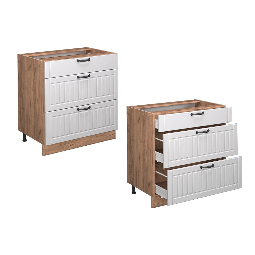 Vicco Mobiletto base per cucina Bianco casa di campagna 80 cm con 3 cassetti, senza piano di lavoro