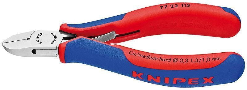 Knipex 77 22 115 Tronchetti elettronici Pinze diagonali Acciaio speciale temprato 57 HRC Impugnatura a due componenti colore Blu Rosso