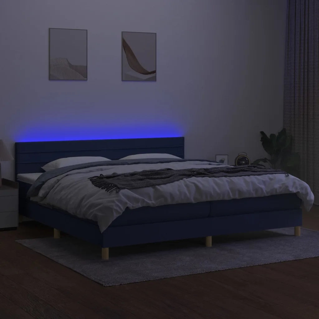 Letto a Molle Materasso e LED Blu 200x200cm in Tessuto 3133827