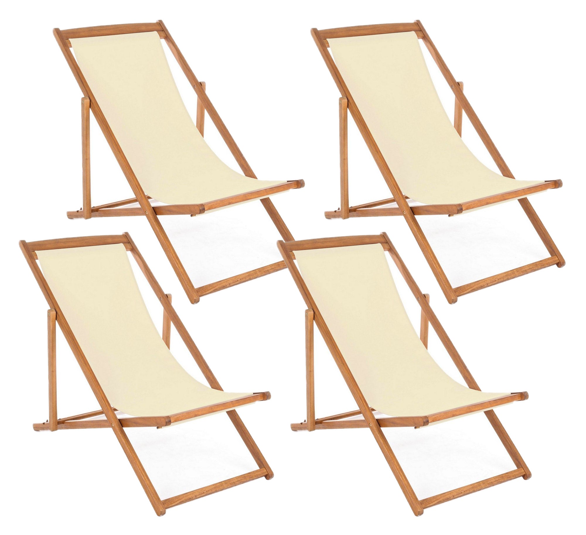Set 4 Sedie Sdraio Reclinabile Pieghevole 60x106x88 cm in Legno Relax Noemi Ecru’
