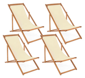 Set 4 Sedie Sdraio Reclinabile Pieghevole 60x106x88 cm in Legno Relax Noemi Ecru’