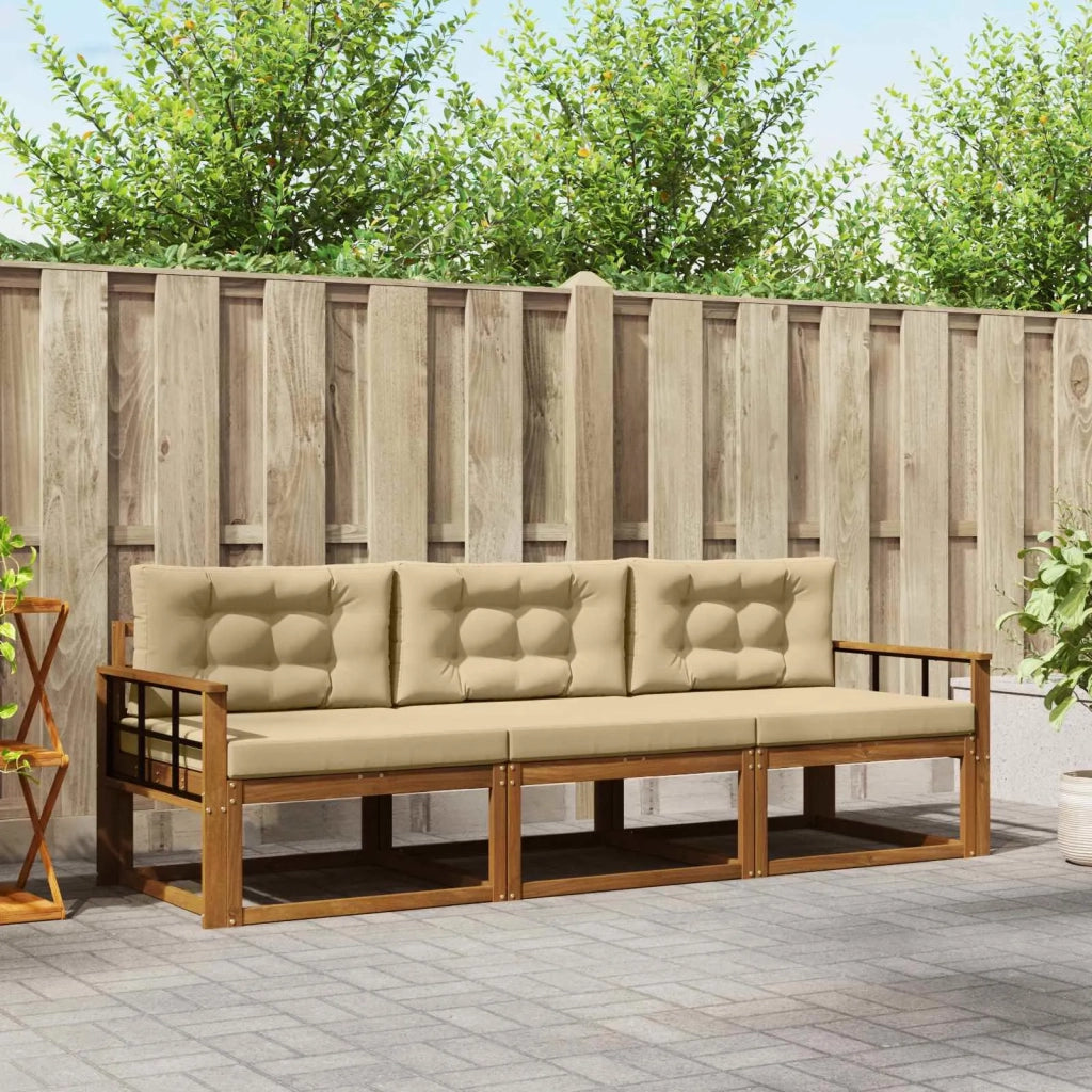 Set di divani da esterno con cuscino 3 pcs Naturale e Beige 3367136