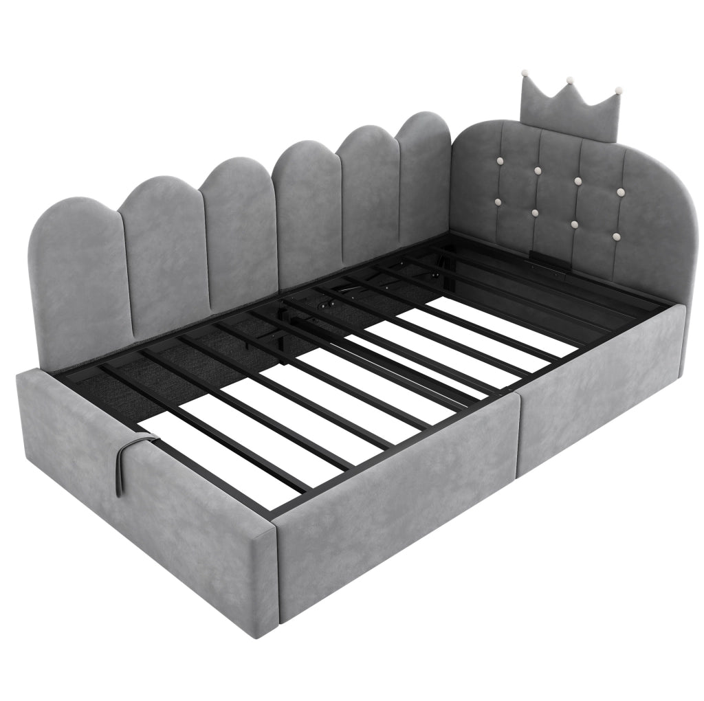 Letto da giorno imbottito 90x200 cm con contenitore idraulico; velluto grigio