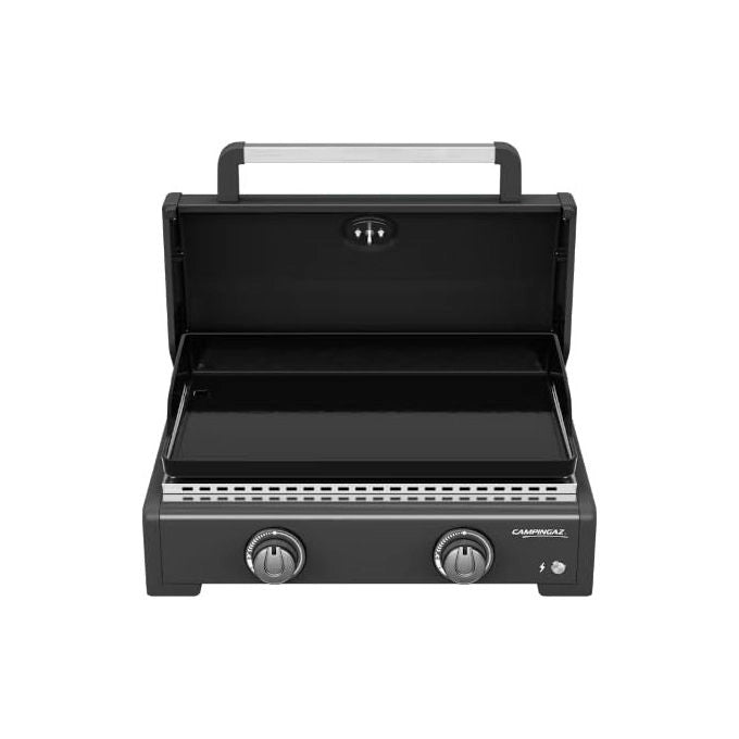 Campingaz plancha a gas Onyx 2, 2 bruciatori Blue Flame, 6 kW, coperchio con termometro, 36x58 cm, per 8-10 persone