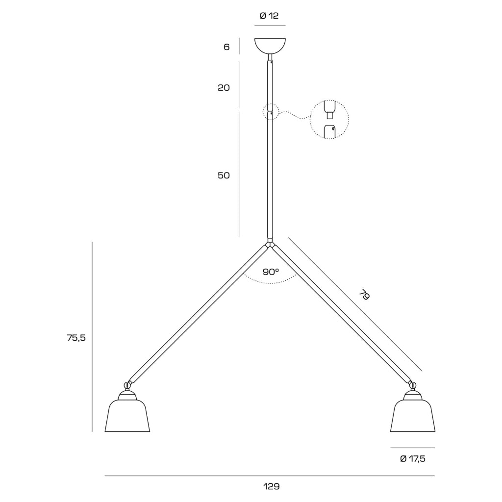 NEORETRO SOSPENSIONE GRANDE 2 LUCI SNODABILE STRUTTURA NERA DIFFUSORE VETRO BIANCO ATTACCO E27