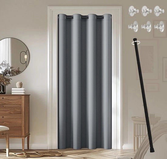 Verdunatore di Porta con Asta Telescopica – 195 x 132 cm – Senza Fori – Verdunatore di Porta per Apertura di Porta – Grigio