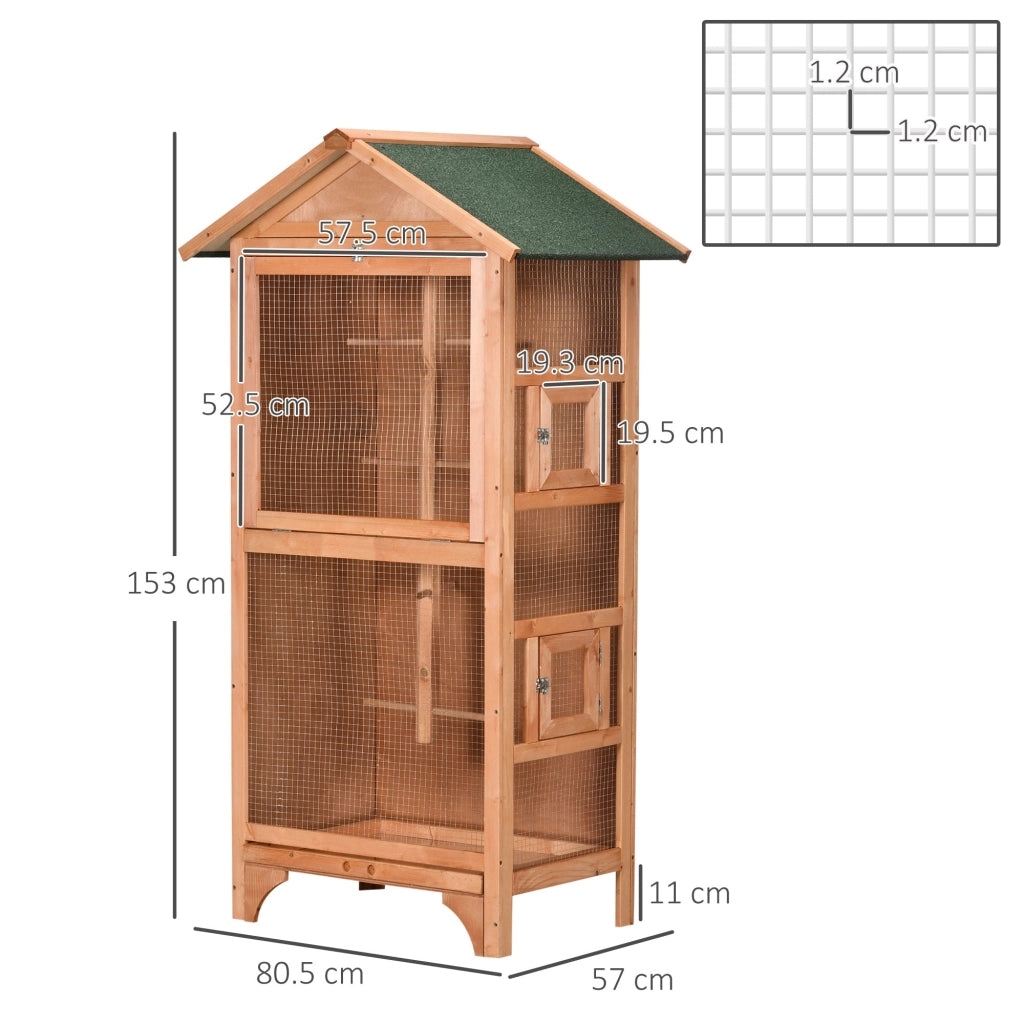 Gabbia per Uccelli 80,5x57x153 cm 3 Aperture con 4 Posatoi e Vassoio Rimovibile in Legno e Metallo Arancione