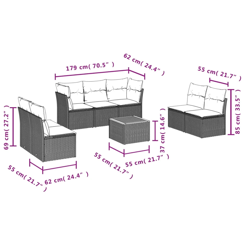 Set Divano da Giardino 8 pz con Cuscini Beige in Polyrattan