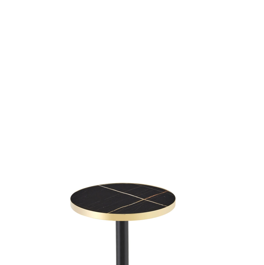 Tavolino rotondo da salotto in MDF effetto marmo nero; struttura in metallo; ? 60 cm H 73;7 cm