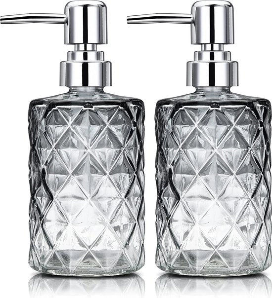 Due contenitori di sapone in vetro, 350 ml flacone di sapone liquido con pompa per detersivo, shampoo e crema, contenitore di sapone riutilizzabile per cucina e bagno (colorazione nera)