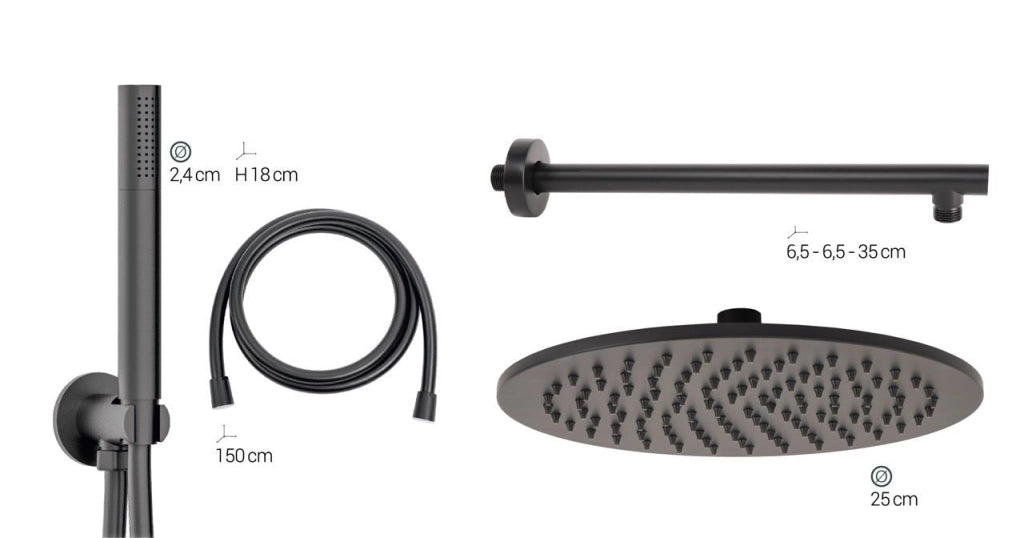 Kit completo doccia design tondo nero opaco