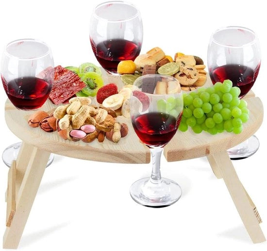 Tavolo da picnic in legno portatile – contenitore esterno per vino e bicchieri – ideale per trasportare formaggi e frutta