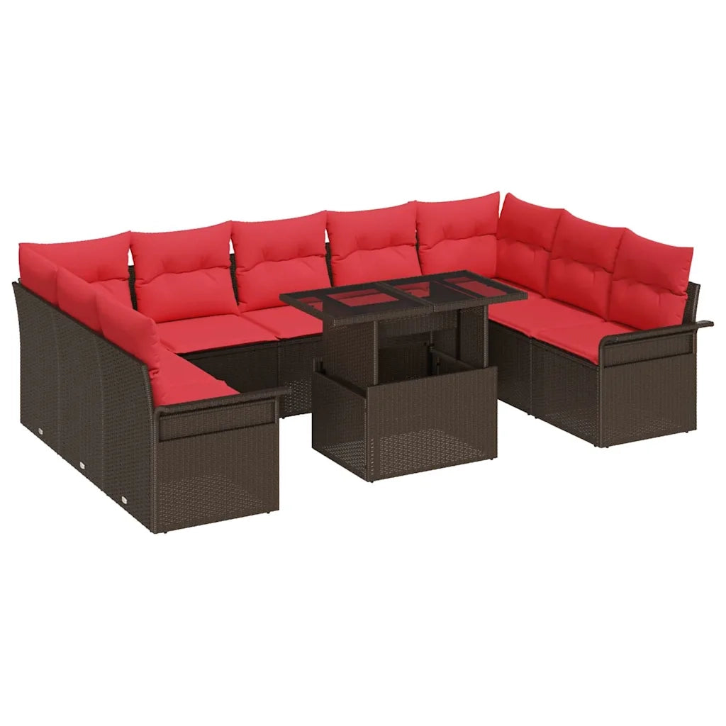 Set Divano da Giardino con cuscino 10 pcs Marrone Poly Rattan
