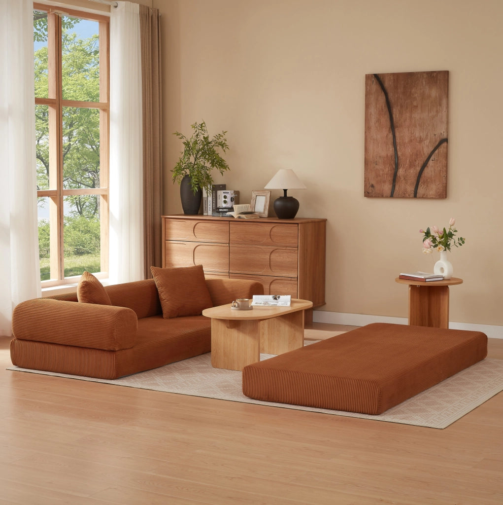 Divano letto modulare in velluto terracotta per soggiorno e camera