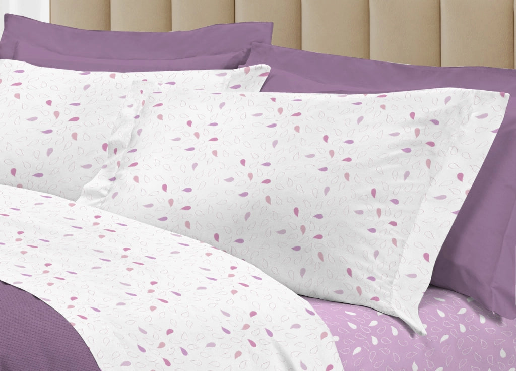 Completo Lenzuola Letto 100% Cotone Made Italy 3027 Disegno Goccia - Singolo - Rosa