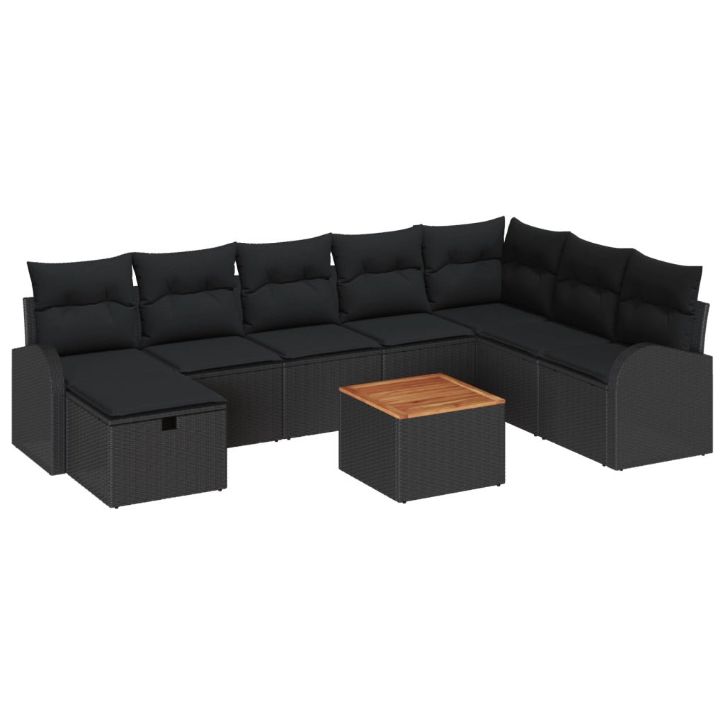 Set di Divani da Giardino  da 9 Pezzi con Cuscini Nero Polyrattan