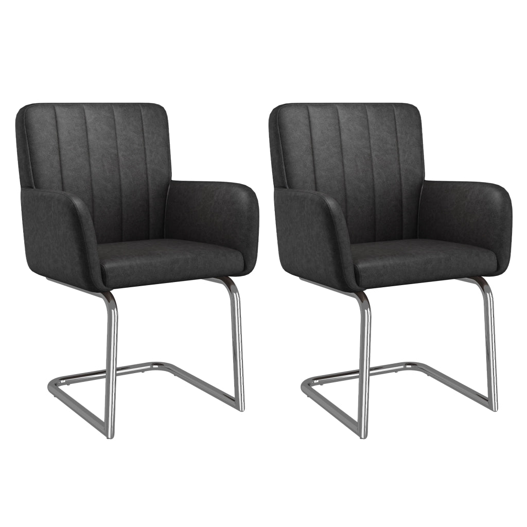Set di 2 sedie da pranzo in PU nero con gambe in metallo a Z