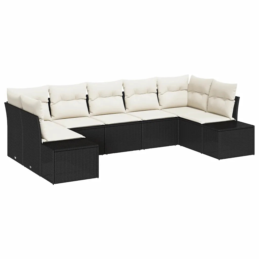 Set Divano da Giardino 7 pcs Nero e Crema Poly Rattan 3355876