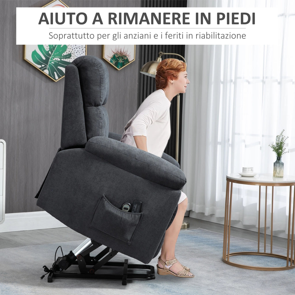 EasyComfort Poltrona Alzapersona Reclinabile fino a 135° con 8 Punti Massaggianti, Telecomando e Poggiapiedi 89x99x103 cm, Grigio