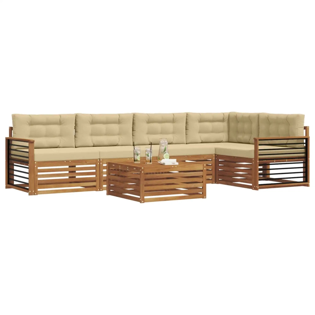 Set di divani da esterno con cuscino 6 pcs Naturale e Beige