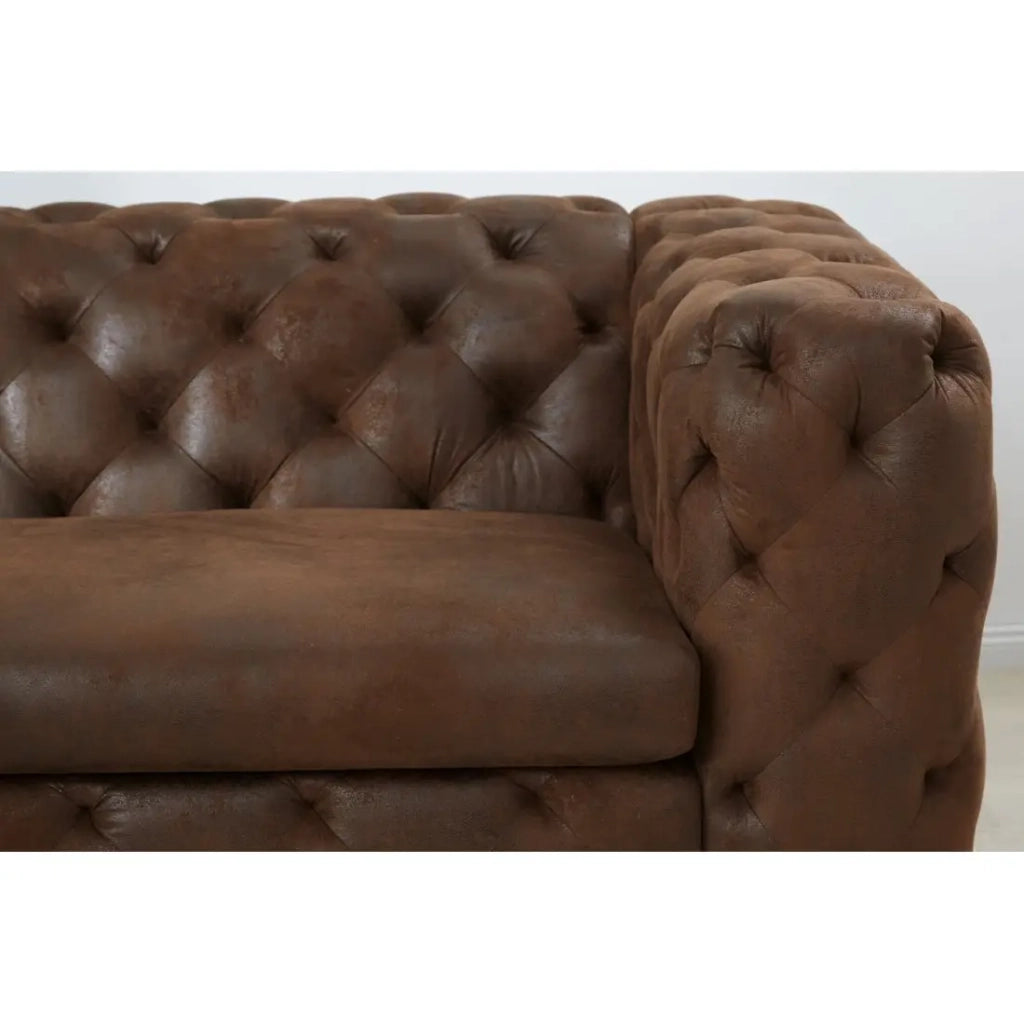 Divano destro VELENA marrone con pouf – Divano barocco in microfibra con struttura in legno massiccio