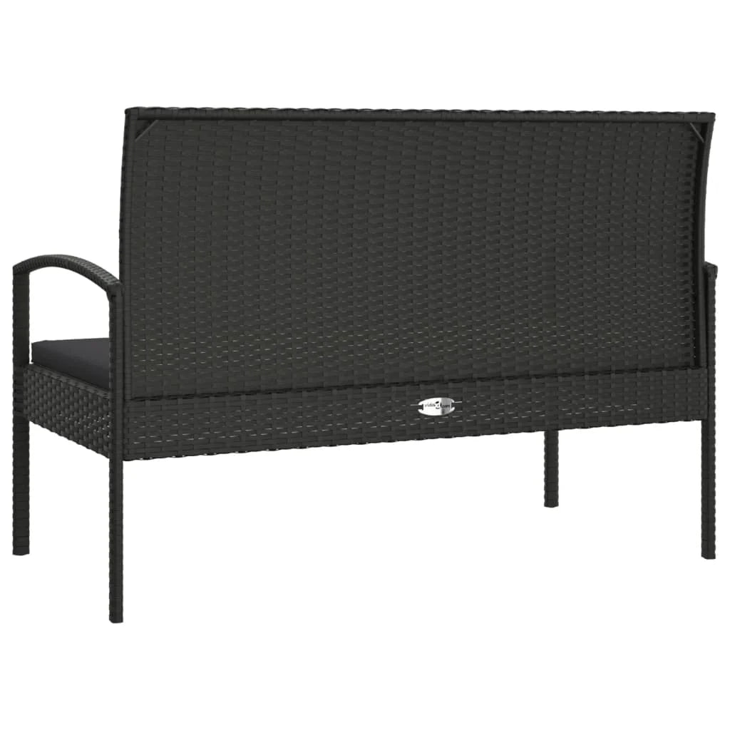 Panchina da giardino arredo esterno per patio terrazzo con cuscino nero 105 cm resina intrecciata 02_0011518