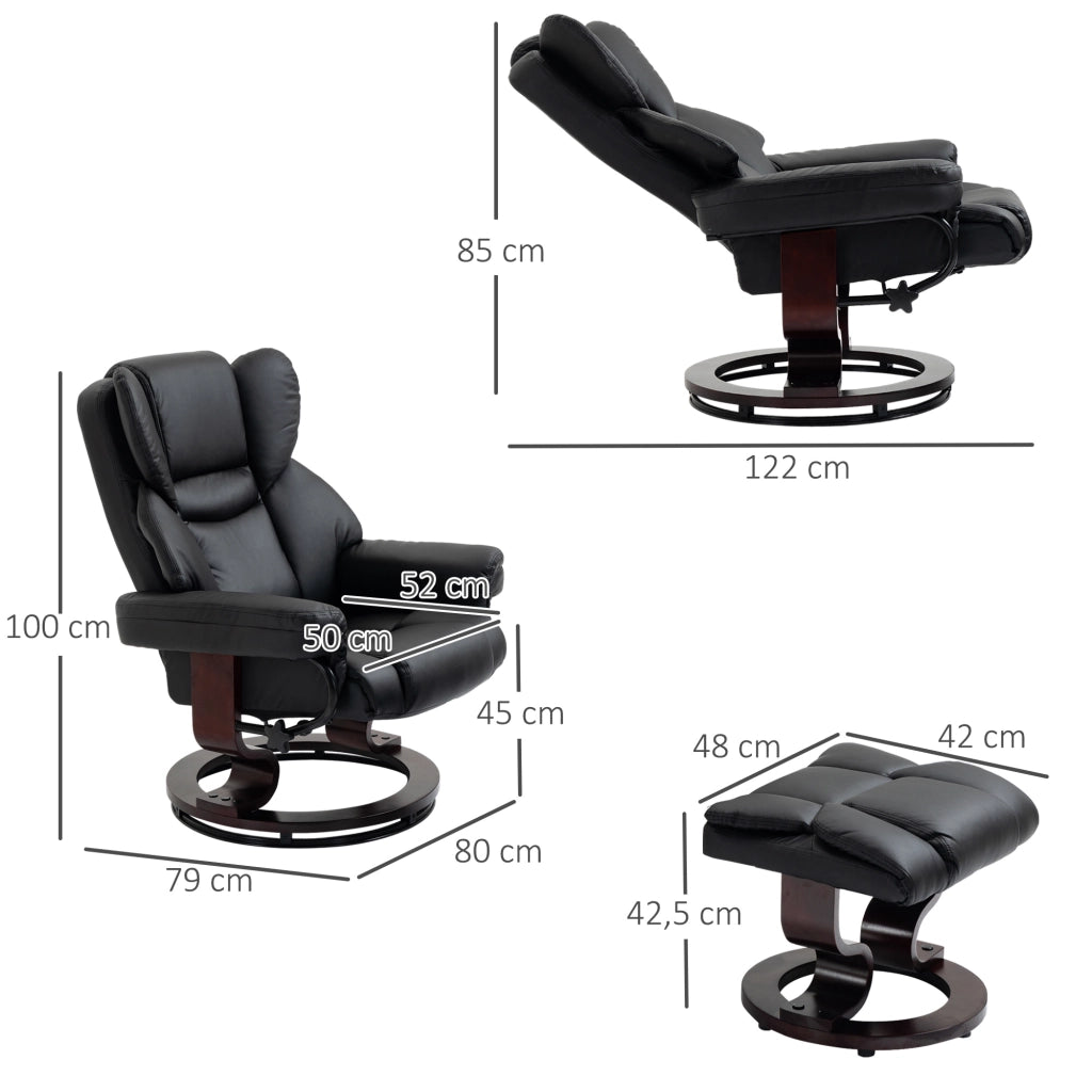 Poltrona relax girevole con sgabello, reclinabile fino a 145°, rivestimento in similpelle nera