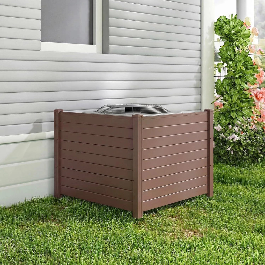 Schermo per Privacy da Esterno, Recinzione con 3 Pannelli e Pali di Metallo Zincato, Recinto da Esterno Versatile e Modulare per Piscina, Copribidone e Condizionatore d’Aria (Marrone)